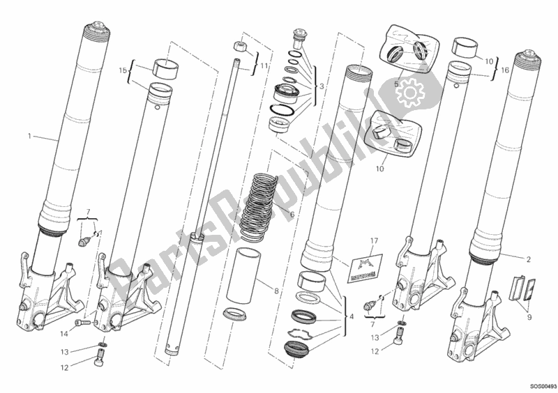 All parts for the Front Fork of the Ducati Hypermotard 1100 EVO SP USA 2012